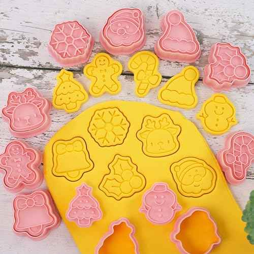 10 Piece Mini Christmas Cookie Cutters, 3d Raised Design Cookie Stamps, Mini Gingerbread, Snowflake, Snowman, Candy Baking Molds, Christmas Ornament Cookie Cutter Set(Christmas-1)