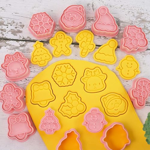 Lutoku 10 Piece Mini Christmas Cookie Cutters with 3D Stamps
