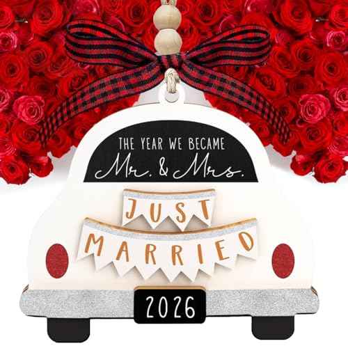 Wedding Gifts - Mr and Mrs Gifts - Just Married Gift for Couples 2026, Bride, Future Mr&Mrs - Bridal Shower Bride Gift for Marrie Newlywed - Wood First Christmas Married Ornament 2026 (Wedding)