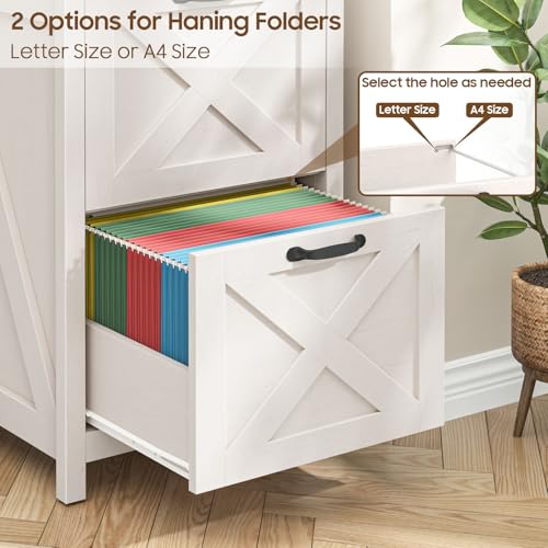 Farmhouse White 2-Drawer File Cabinet with Lock - Rustic Home Office Storage