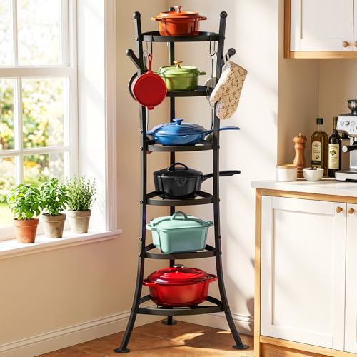 6-Tier Cast Iron Pot Rack Organizer for Kitchen Cookware Storage