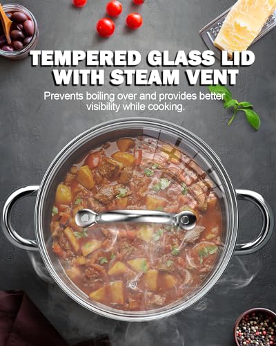 Cook N Home 8 Quart Stainless Steel Stock Pot with Lid - Silver, Induction Compatible, Oven & Dishwasher Safe
