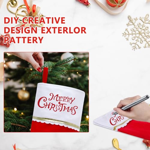 Subyan 12 Pack Felt Christmas Stockings - 19 Inch Red & White Holiday Hanging Ornaments with Gold Trim