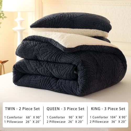 Grey Seashell Jacquard Sherpa Comforter Set - Full/Queen 3 Pieces