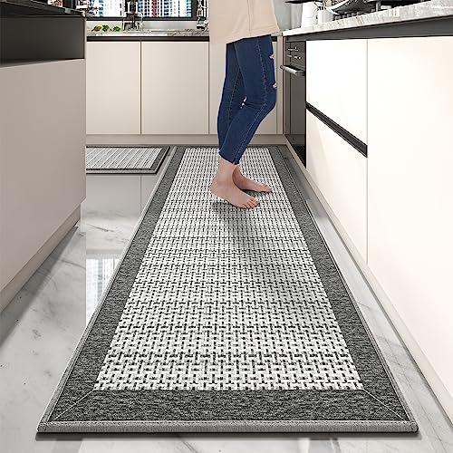Grey Extra Large Kitchen Runner Rugs 2PCS - 2.5x6ft & 20x32 Inch Non-Slip Mats, Perfect for Kitchen & High Traffic Areas - Grey - 2 Piece