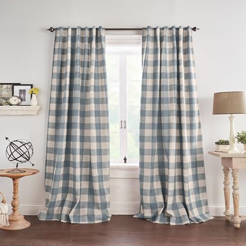 Threadmade Chambray Buffalo Check Blackout Curtain Panel - 52" W x 84" L, Pack of 1