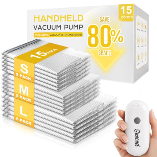 15 Pack Vacuum Storage Bags with Rechargeable Electric Pump - Multi-Size Airtight Space Saver for Clothes Bedding Travel