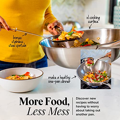 13-Inch Stainless Steel Wok Pan with Lid & Spatula - Professional Stir Fry Cookware