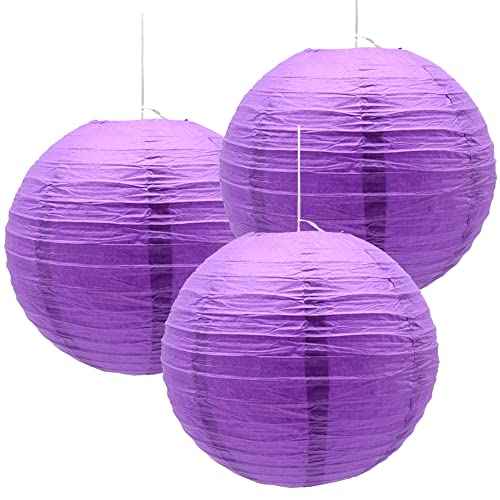 3pcs Paper Lanterns Decorative Round Chinese Paper Lanterns for Birthday Halloween Wedding Baby Bridal Shower Home Decor Party Decoration (12in/Deep Purple)