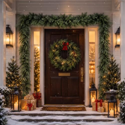 WQlittuK 2 Pack 9FT Artificial Christmas Garland, Dual Green Cedar & Pine for Indoor Outdoor Decor