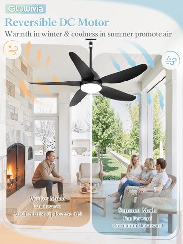 Glowivia 46-Inch Black Outdoor Ceiling Fan with Lights, Plug-in, IP65 Waterproof