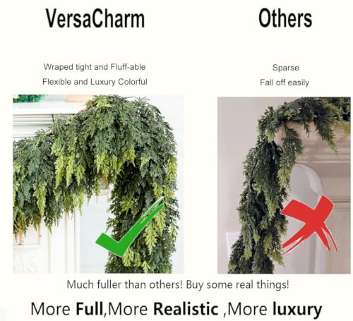 VersaCharm 9FT Extra Full Real Touch Cedar Christmas Garland - Outdoor Indoor Decor