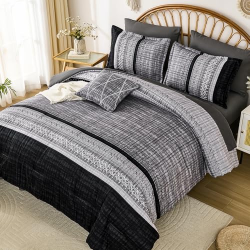 Dintszyayue King Size Black Comforter Set 8 Pieces Boho Microfiber Bedding