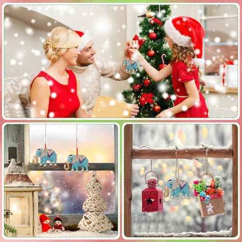D24TIME Elephant Christmas Ornament - Metal Teal Ornament for Christmas Tree Friendship Sisterhood Elephant Ornaments for Women Kids Home Decorations Hanging Gifts