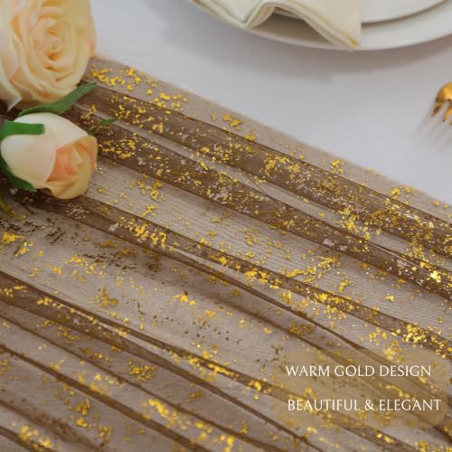 Snowkingdom 10 Pack 10Ft Gold Gauze Table Runner - Elegant Wedding & Party Decor