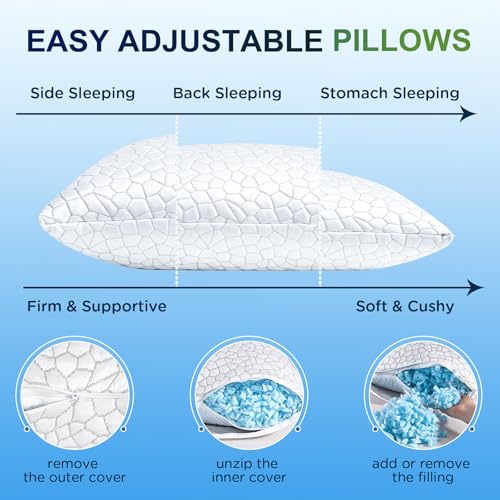 SUPA MODERN Cooling Pillow - White, Standard Size, Adjustable Firmness, CertiPUR-US Shredded Memory Foam - 1 Pack