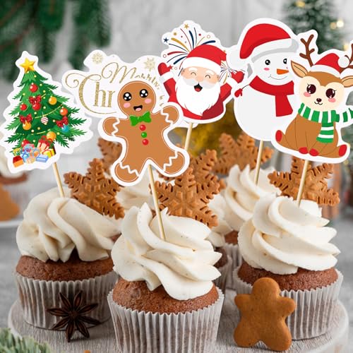 KeaiBear 30pcs Halloween Cupcake Toppers Christmas Variation – Ghost, Pumpkin & Skull Picks