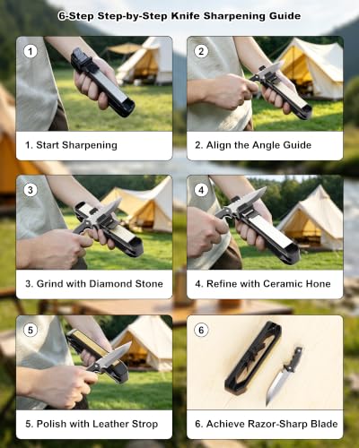 Handheld Knife Sharpener with Fixed 20° Angle Guide and Dual-Sided Stone