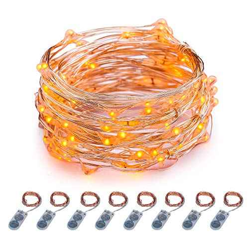 ITART Micro LED String Lights Battery Powered 8 Packs Orange Mini Fairy Hanging Light 20 LED 6Ft Ultra Thin Silver Wire Rope Lights for Christmas Trees Wedding Parties Bedroom