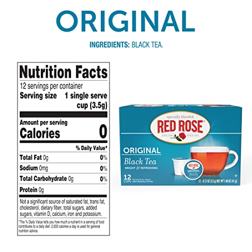 Red Rose Original Black Tea K-Cups 12-Count Pack, Strong Full Flavor - 6 Pack