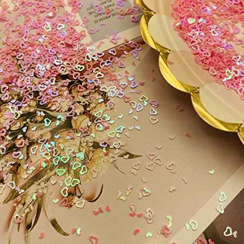 6000 Pieces 3mm Hollow Heart Shaped Glitter Confetti for Tumblers, Slime Supplies, Resin Craft, Festival, Home Party Decorations (Pink)