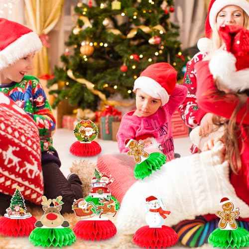 9 Pcs Christmas Honeycomb Centerpieces, Red and Green Honeycomb Centerpieces Santa Claus Snowman Elk Table Center Decorations for Merry Christmas Party Decorations Indoor Outdor