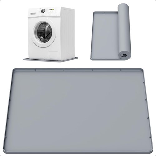 Drain Pan 27''x27'' by [Brand Name] - Leak-Proof Silicone Mat with Non-Slip Edges | Waterproof Washer Tray in Gray