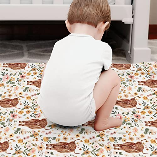 HawSkgFub Highland Cow Floral Boho Retro Baby Blanket Girls Gift, Western Farm Animal Yak Flower Flannel Fleece Nursery Bed Blankets, Soft Lightweight Newborn Infant Toddler Kid Crib Bedding 40 x 50