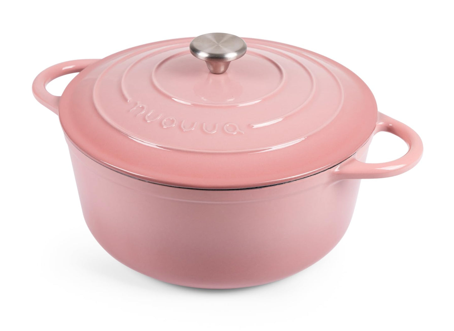 Nuovva Enamelled Cast Iron Dutch Oven Pot with Lid 6.4 Quart Non Stick Casserole Pot – Heavy Duty & Oven Safe up to 500° F for Bread Baking, Braising, Stews, Roasting – 28cm Pink