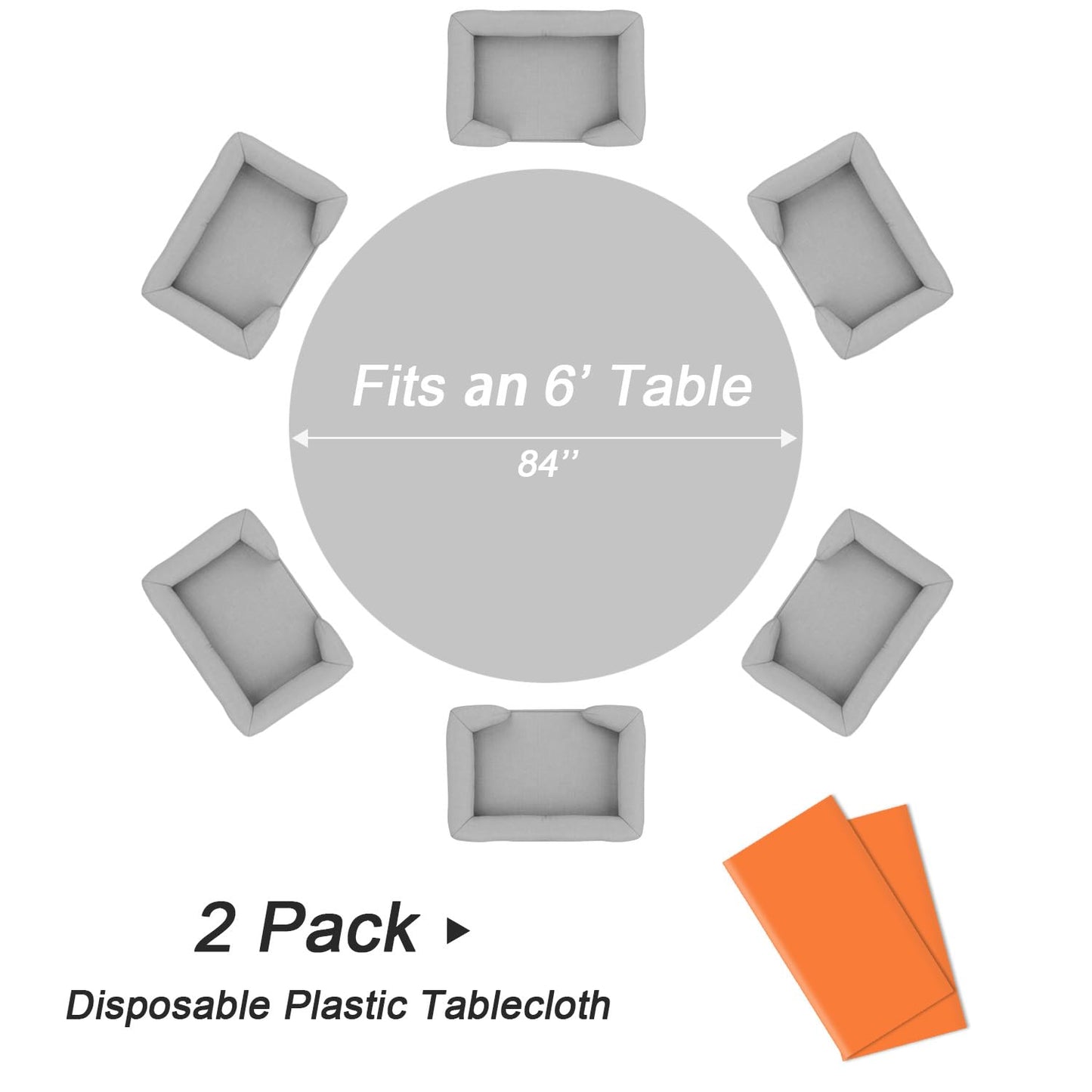 QIKSION Orange Round Tablecloth 2 Pack, 84 Inch Plastic Table Cover Disposable for Parties