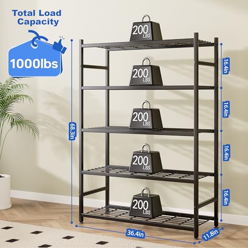 36.4" W Storage Shelves, 5-Tier Metal Shelving Unit with Leveling Feet