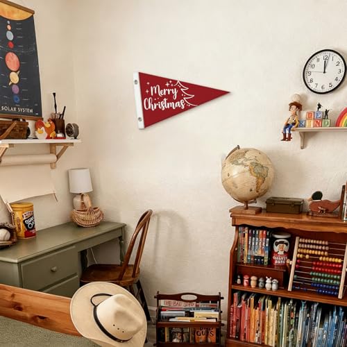 Christmas Kids Room Decoration Felt Banner,Red Merry Christmas Wall Hanging Banners Flags for Kids Room Bedroom Nursery Playroom Decor 7.4x14 Inch