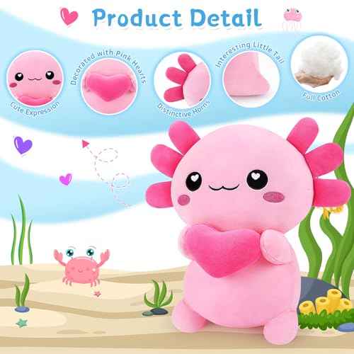 Achwishap Axolotl Plush,Axolotl Stuffed Animal Plush Toys,14¡± Salamander Plushie,Cute Plushies Soft Newt Plushy Kawaii Plushies Huggging Pillow,Cuddly Animal Body Pillow for Birthday(Pink)