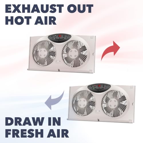 Window Fan with Reversible Airflow - 3-Speed, Programmable Thermostat, Remote, Fits 24-36 Inches