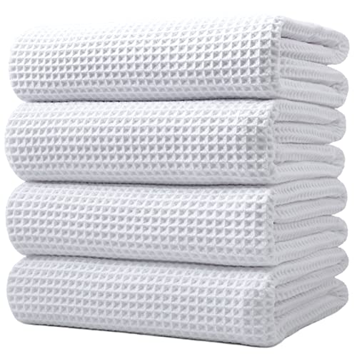 Microfiber Waffle Bath Towel 30x60 in - White, Quick Dry, Ultra Absorbent