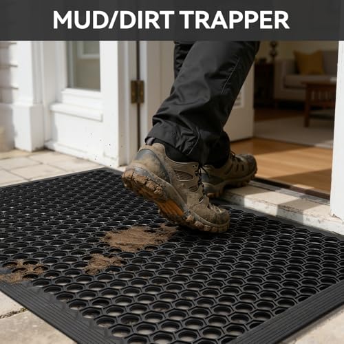 Black Rubber Front Door Mat 36x24 Inches Non Slip Outdoor Entrance Doormat - RESARE