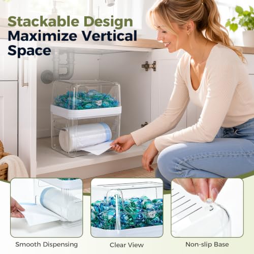 Clear 3-in-1 Trash Bag Dispenser & Dishwasher Pod Holder - Under Sink Organizer
