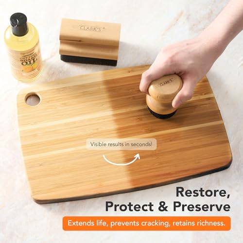 Clark’s Cutting Board Oil & Wax Kit with Natural Lemon & Orange Extracts - Food-Grade Mineral Oil (12oz), Wax (6oz), Applicator & Buffing Pad - Protect & Condition Wood Surfaces