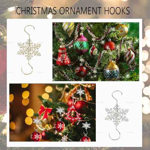Furimuk Christmas Snowflake Ornament Hook Hangers Gold Sliver Snowflake Decorative Christmas Tree Hanging Metal Wire for Xmas Christmas Tree Decoration Hangers(20PCS) (Gold)