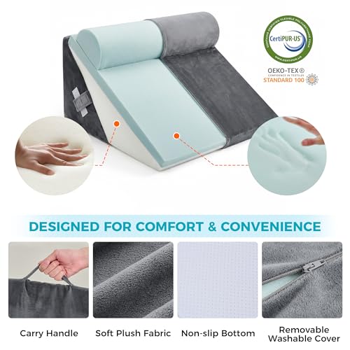 Grey 3-Piece Wedge Pillow Set for Post-Surgery, Acid Reflux & Sleep Apnea - Support & Relief