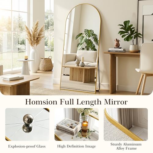 Full Length Arched Floor Mirror - 69x28 Inches, Gold Frame, Full Body Standing Mirror