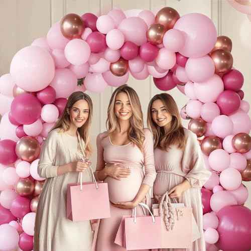 Pink Balloons Arch Kit, Hot Light Pink Rose Gold Arch Kit Different Sizes 18 12 10 5 inch for Wedding Birthday Princess Theme Bridal Shower Bridal Shower Party Decorations