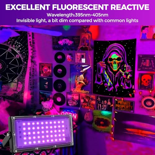 Waygor 50W Waterproof UV Black Light Floodlight for Glow Party Indoor Use