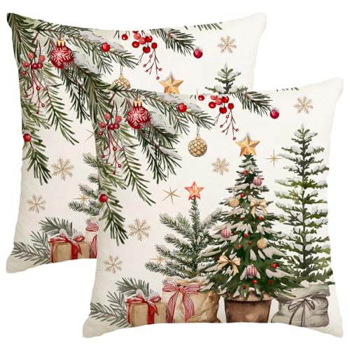 ARGOOFG Christmas Trees Pillow Covers 18 x 18 green, Pack of 2