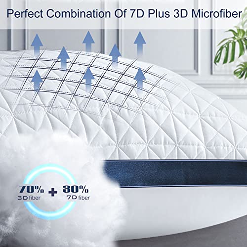 Slybear Queen Size Cooling Pillow Set of 2 - Sapphire Blue Hotel Supportive Breathable Down Alternative Gusseted Pillows for Side Stomach Back Sleepers