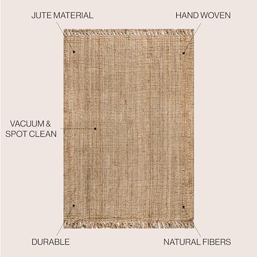 Natural Jute Fringe Indoor Area Rug 4x6 - Bohemian Rustic Reversible