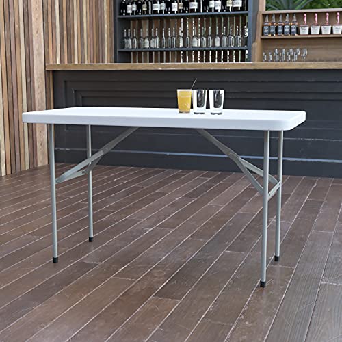 4-Foot White Plastic Folding Table - Granite White, Event & Conference