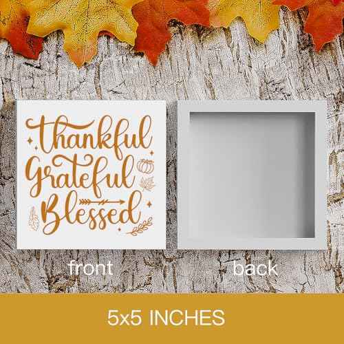 HTBIG Thanksgiving Decor Thankful Gratefulbl Blessed Home Desktop Wooden Box Signs Applies To Room Indoor Office 5 x 5 Inch