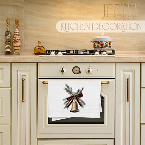 Bell White Christmas Kitchen Towels - Neutral Dish Hand Towels 16x24 Inch