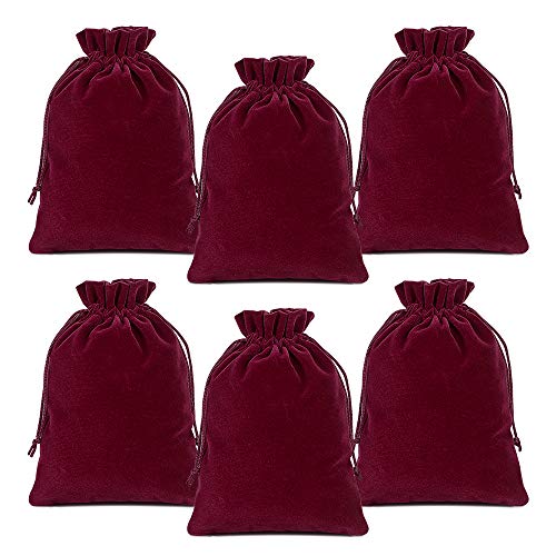 Lucky Monet 25-Pack Velvet Drawstring Gift Bags 5x7 inch Wine Red for Wedding Favors